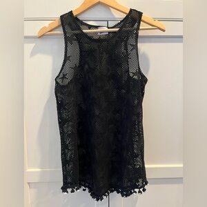 Random hearts women’s size S/M cover up mesh black stars print